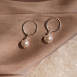 Pearl Huggie Hoops - Sterling Silver