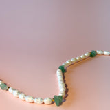 Large Freshwater Pearl and Jade Choker- 14K Gold Filled