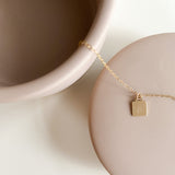 Square Pendant Flat Cable Necklace - Personalized - 14k Gold Filled
