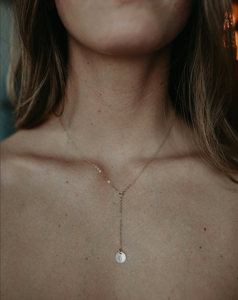 Custom Stamped Gold Fill Drop Necklace - hypoallergenic - tarnish free - made to last - high quality - Y necklace - personalized gift.