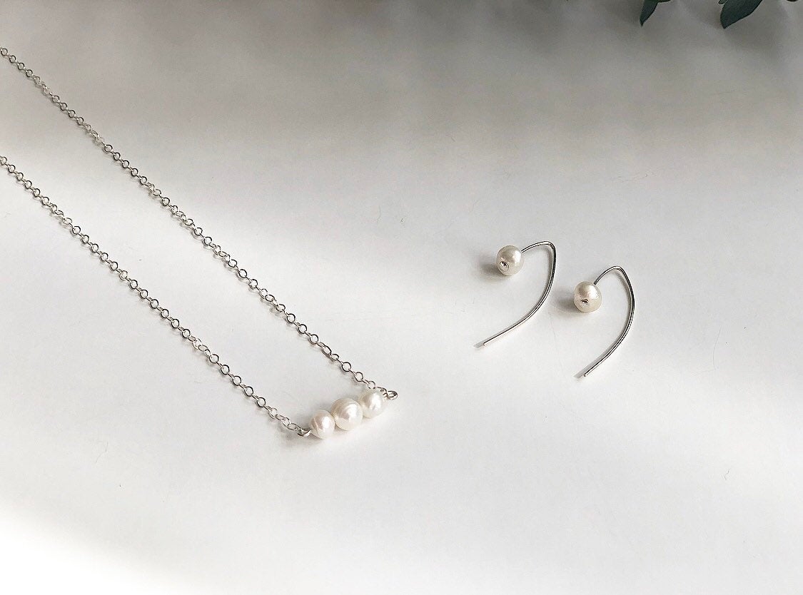 Three pearl sterling silver necklace - hypoallergenic - high quality - made to last - tarnish resistant - dainty necklace