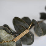 Gold bar neckace - made with highest quality 14/20 Gold fill - tarnish resistant and made to last - lowercase - petite cursive font
