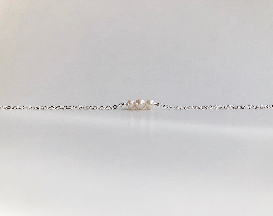 Three pearl sterling silver necklace - hypoallergenic - high quality - made to last - tarnish resistant - dainty necklace