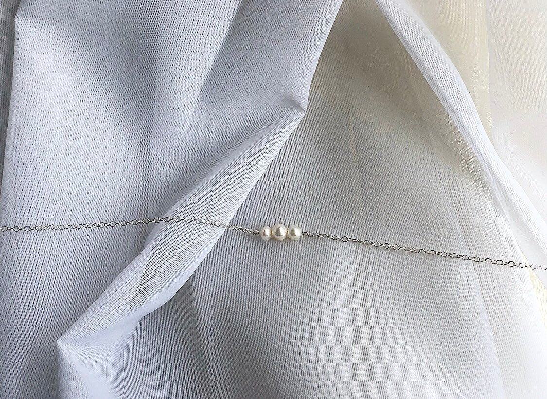 Three pearl sterling silver necklace - hypoallergenic - high quality - made to last - tarnish resistant - dainty necklace