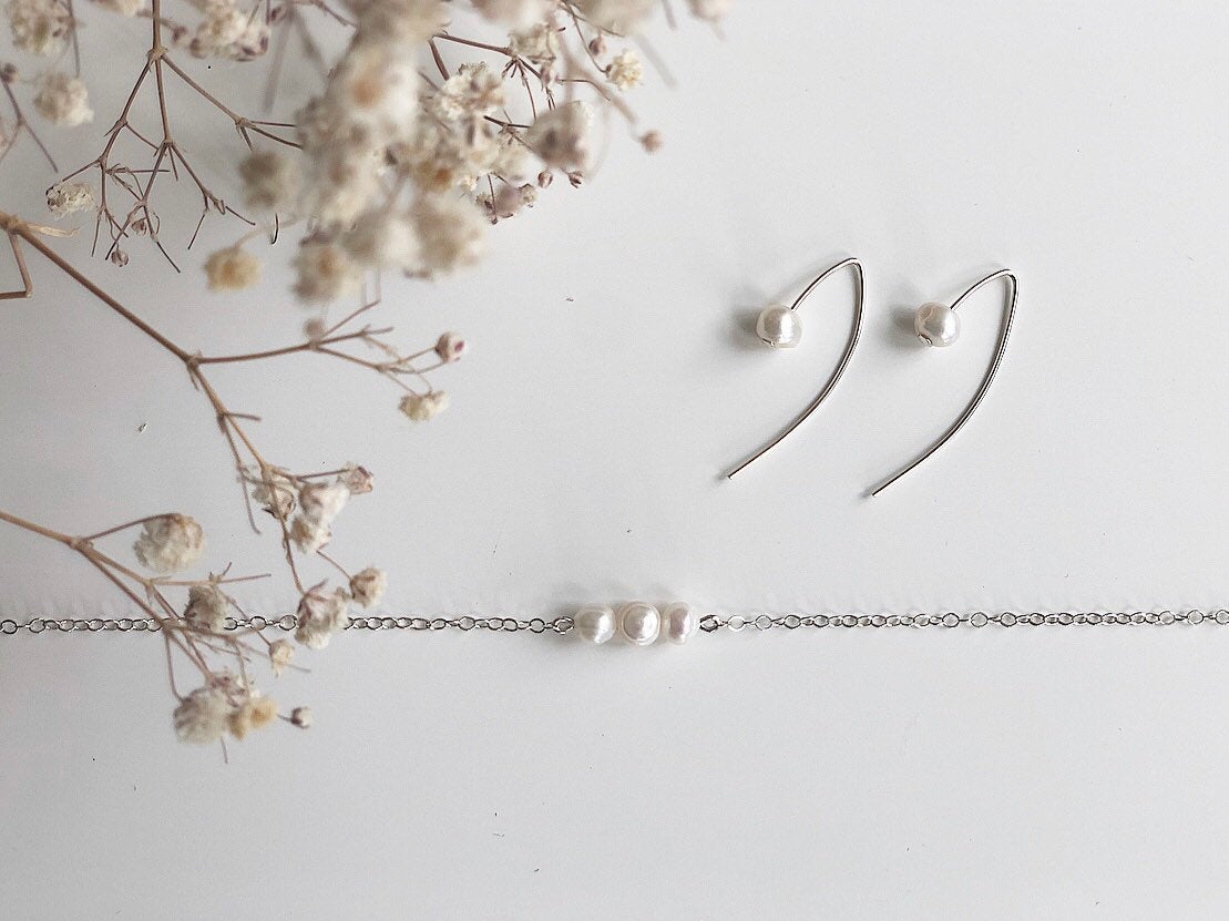 Three pearl sterling silver necklace - hypoallergenic - high quality - made to last - tarnish resistant - dainty necklace