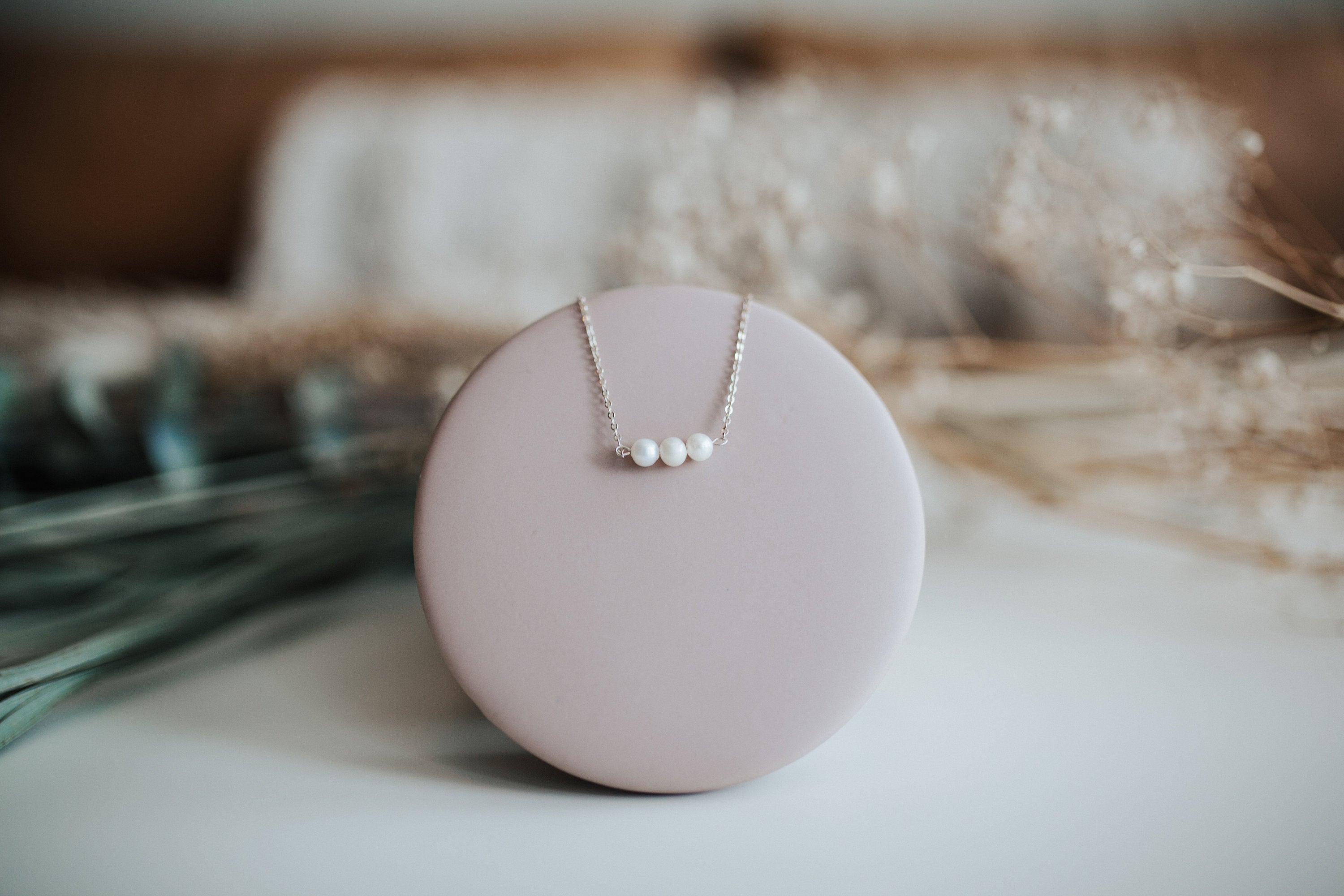 Three pearl sterling silver necklace - hypoallergenic - high quality - made to last - tarnish resistant - dainty necklace