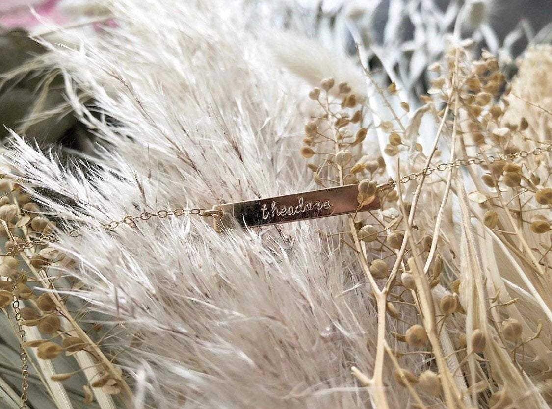 Kids custom gold bar neckace - made with highest quality 14/20 Gold fill - tarnish resistant and made to last - baby, toddler, teen, girl.