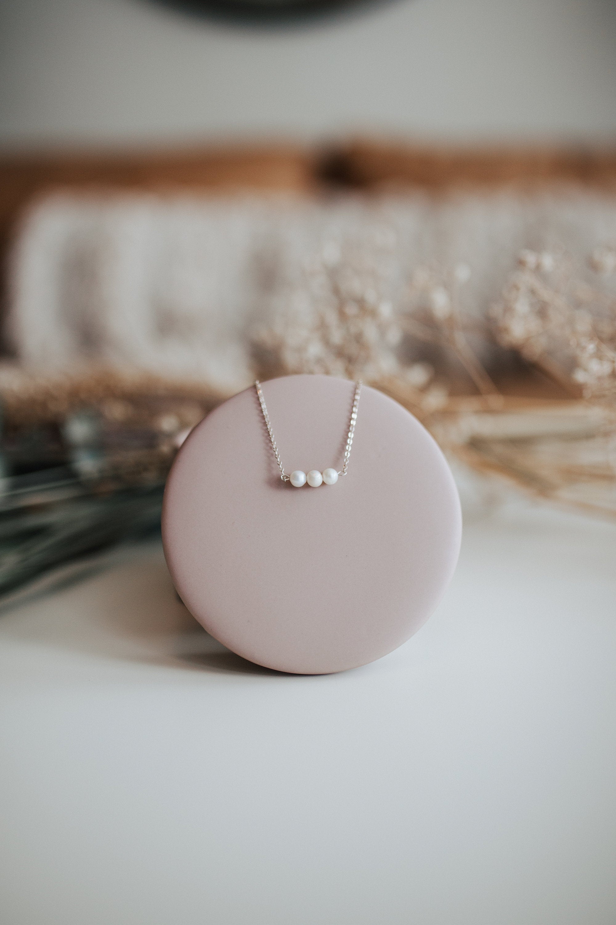 Three pearl sterling silver necklace - hypoallergenic - high quality - made to last - tarnish resistant - dainty necklace