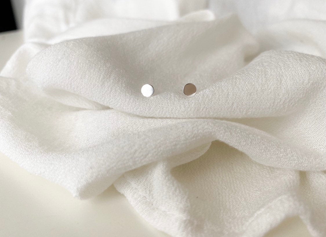 Sterling Silver flat round studs - hypoallergenic - tarnish resistant - everyday earrings - one pair
