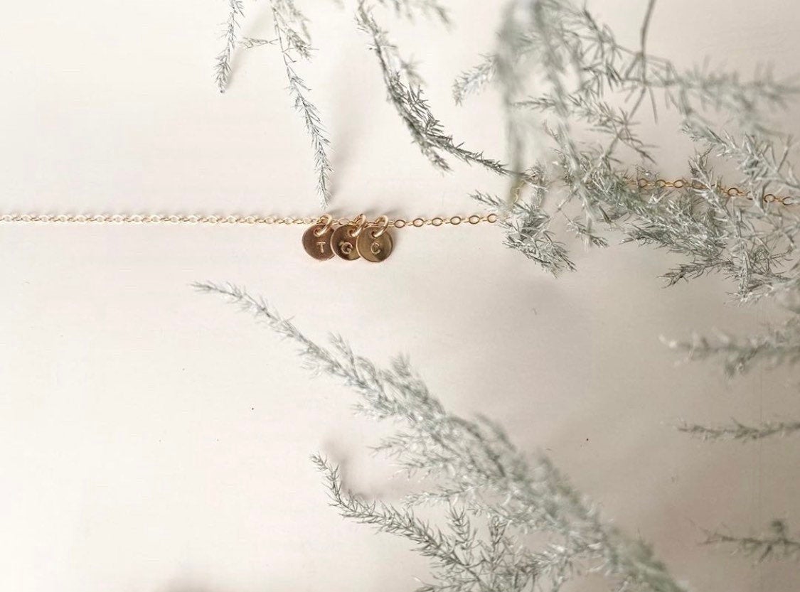 Small circle pendant necklaces - custom monogram - high quality gold fill - hypoallergenic - tarnish resitant - hand stamped - personalized