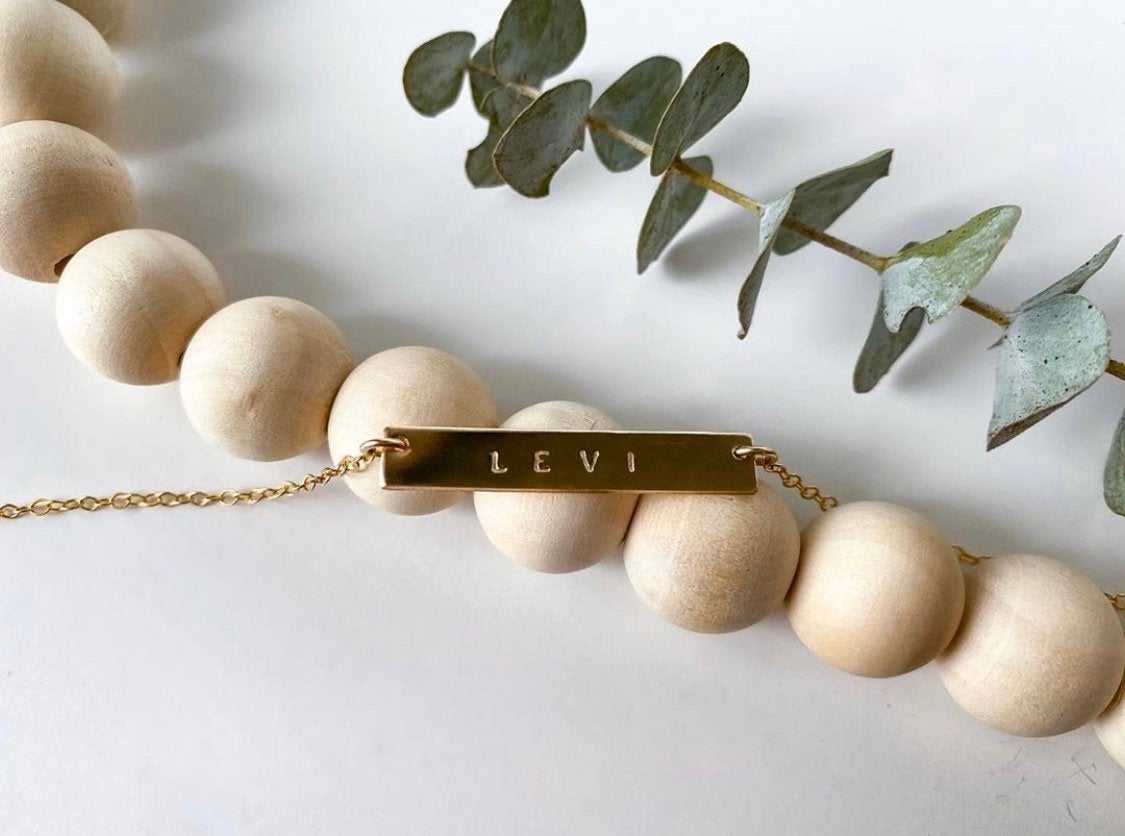 Kids custom gold bar neckace - made with highest quality 14/20 Gold fill - tarnish resistant and made to last - baby, toddler, teen, girl.