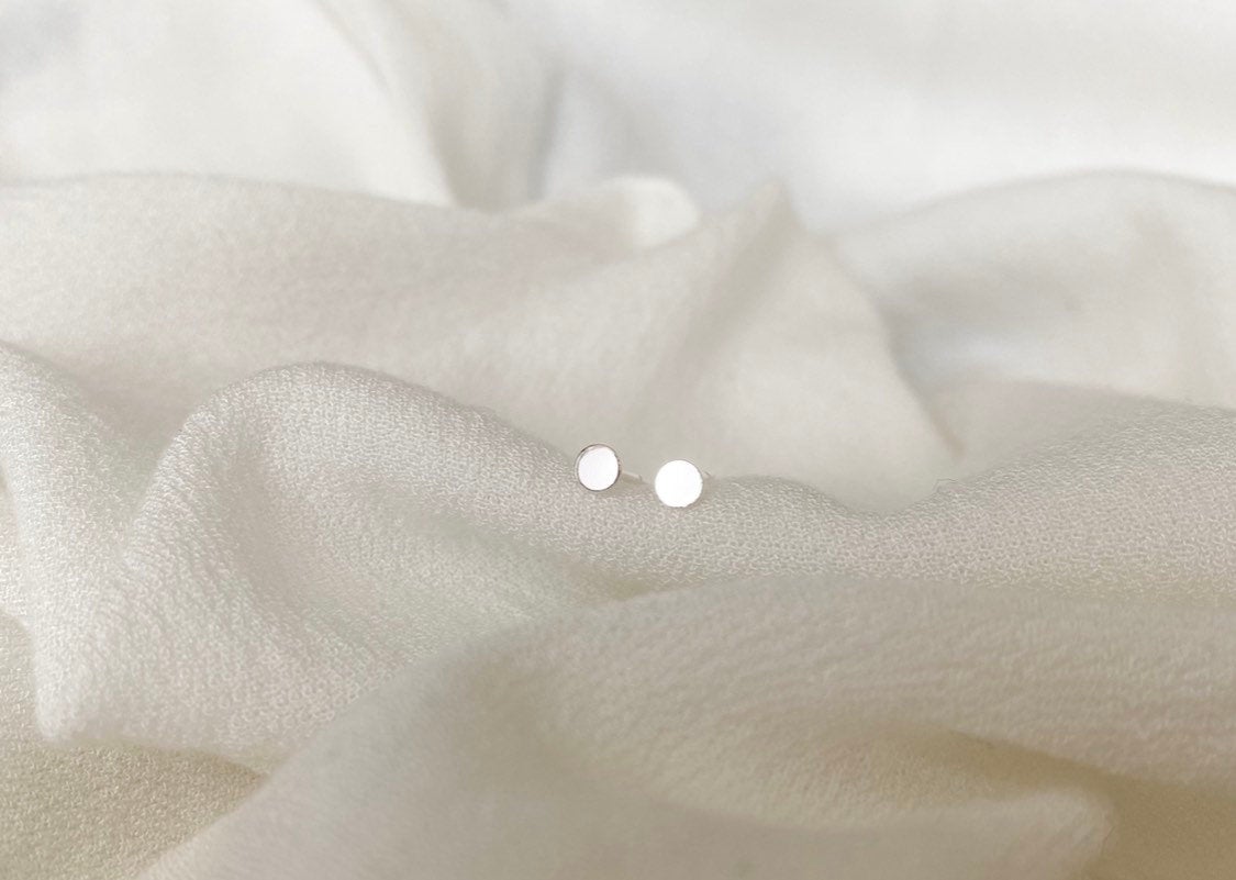 Sterling Silver flat round studs - hypoallergenic - tarnish resistant - everyday earrings - one pair
