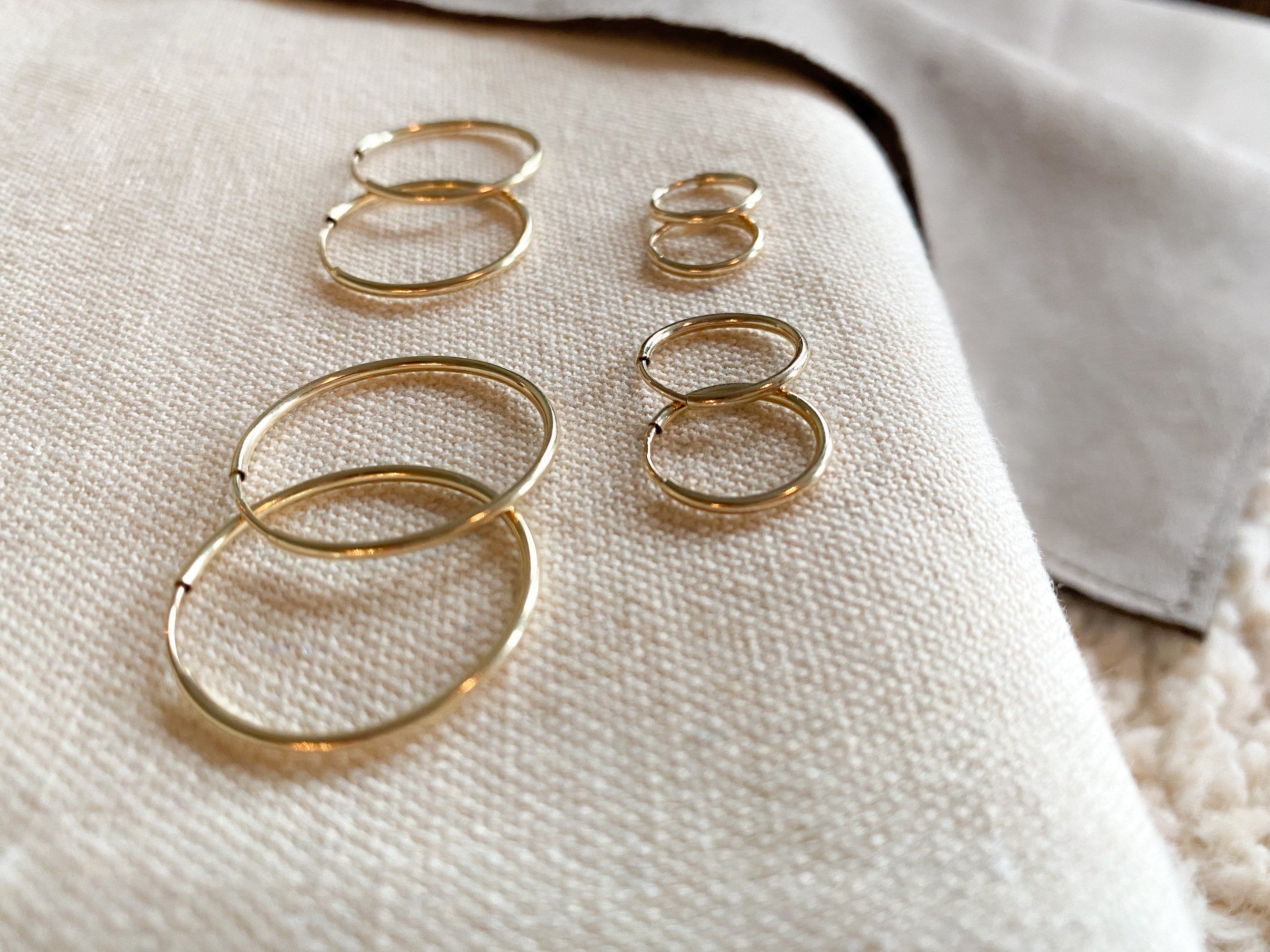 Gold filled hoops - high quality - tarnish resistant - hypoallergenic - good for sensitive ears - everyday - endless hoops - huggie hoops
