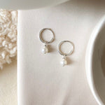 Small 12mm sterling silver hoops - fresh water pearl - huggies - high quality - hypoallergenic - good for sensitive ears - endless sleeper