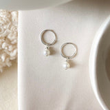 Small 12mm sterling silver hoops - fresh water pearl - huggies - high quality - hypoallergenic - good for sensitive ears - endless sleeper