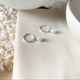 Small 12mm sterling silver hoops - fresh water pearl - huggies - high quality - hypoallergenic - good for sensitive ears - endless sleeper