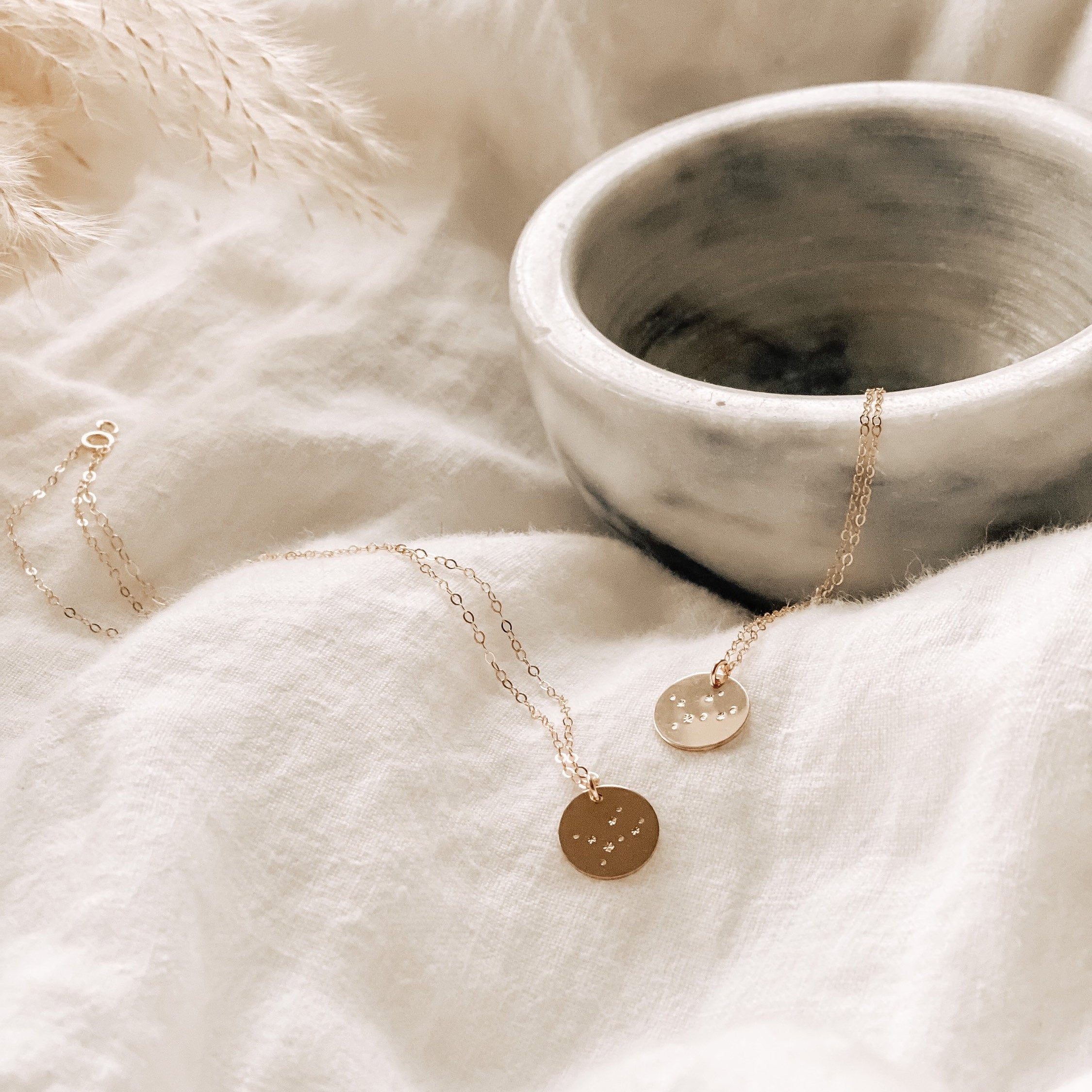 Constellation necklace circle pendant - custom - highest  quality 14/20 gold fill - tarnish resitant - hand stamped - star sign - astrology