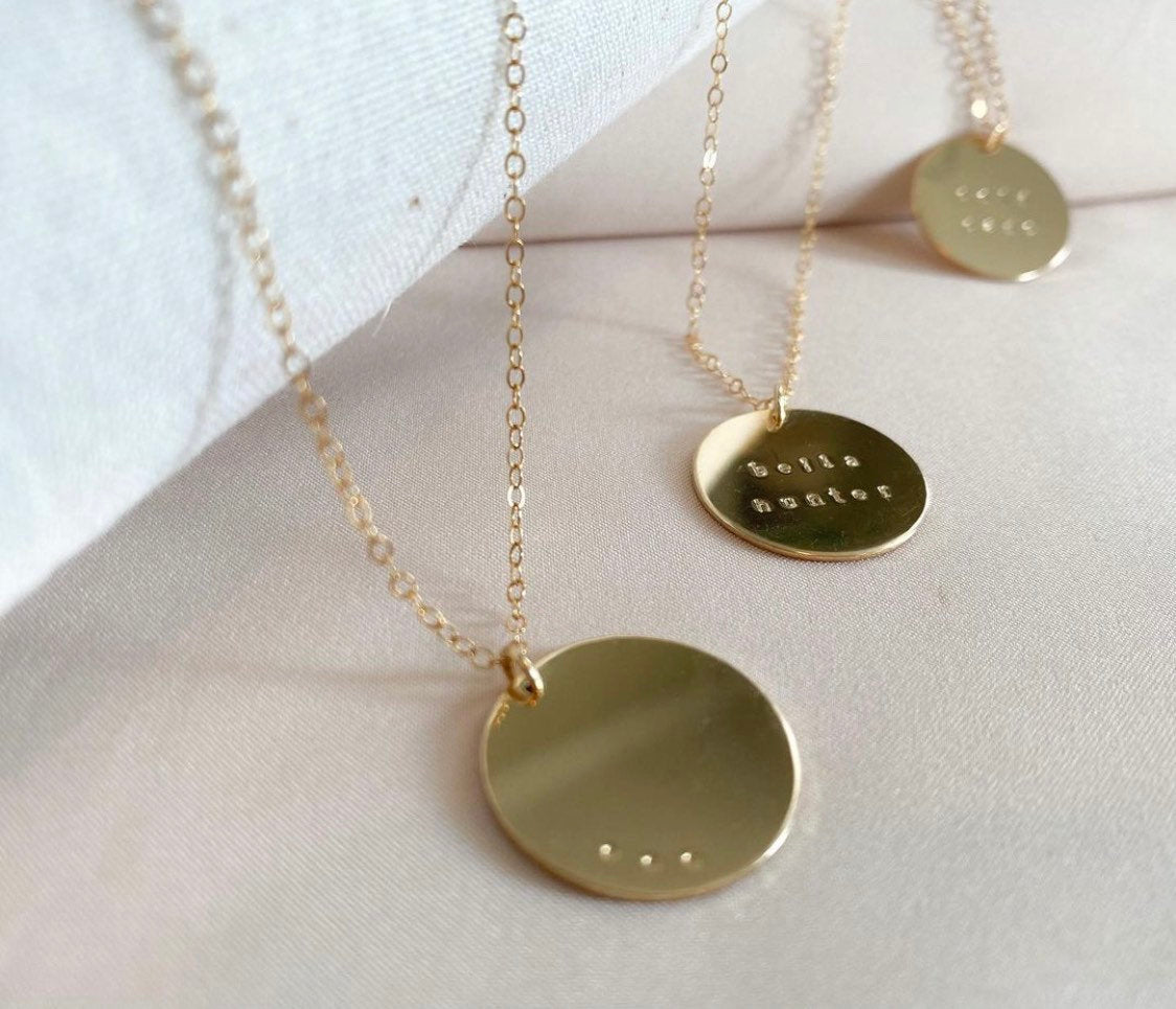 Custom Dot Stamped Cirlce Pendant Necklace - Highest Quality 14/20 Gold Fill - Dots for each child - Personalized gift - Hypoallergenic