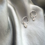 Moon Stone Huggie Hoops - Sterling Silver
