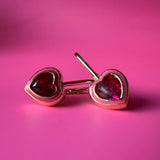 Pink Ruby Heart Earrings- 14K Gold Filled