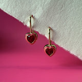 Pink Ruby Heart Earrings- 14K Gold Filled