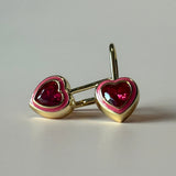 Pink Ruby Heart Earrings- 14K Gold Filled
