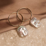 Square Fresh Water Pearl Hoops - 14k Gold Filled