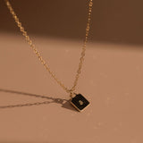 Square Pendant Flat Cable Necklace - Personalized - 14k Gold Filled