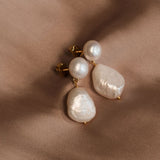 Double Pearl Drop Earring - 14K Gold Filled