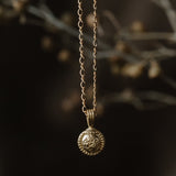 Forget-Me-Not Circle Cremains Urn Necklace - Solid Gold