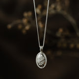 Forget-Me-Not Oval Cremains Urn Necklace - Sterling Silver