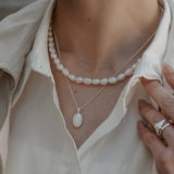 Forget-Me-Not Oval Cremains Urn Necklace - Sterling Silver