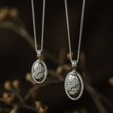 Forget-Me-Not Oval Cremains Urn Necklace - Sterling Silver