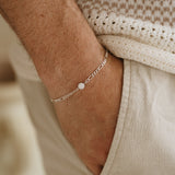 Mens Cremation Thick Figaro Bracelet- Sterling Silver