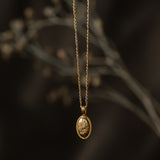 Forget-Me-Not Oval Cremains Urn Necklace - 14k Gold Filled