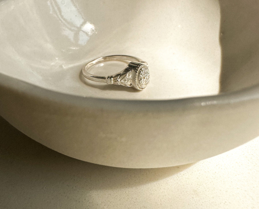 Forget-Me-Not Cremation Ring - Sterling Silver