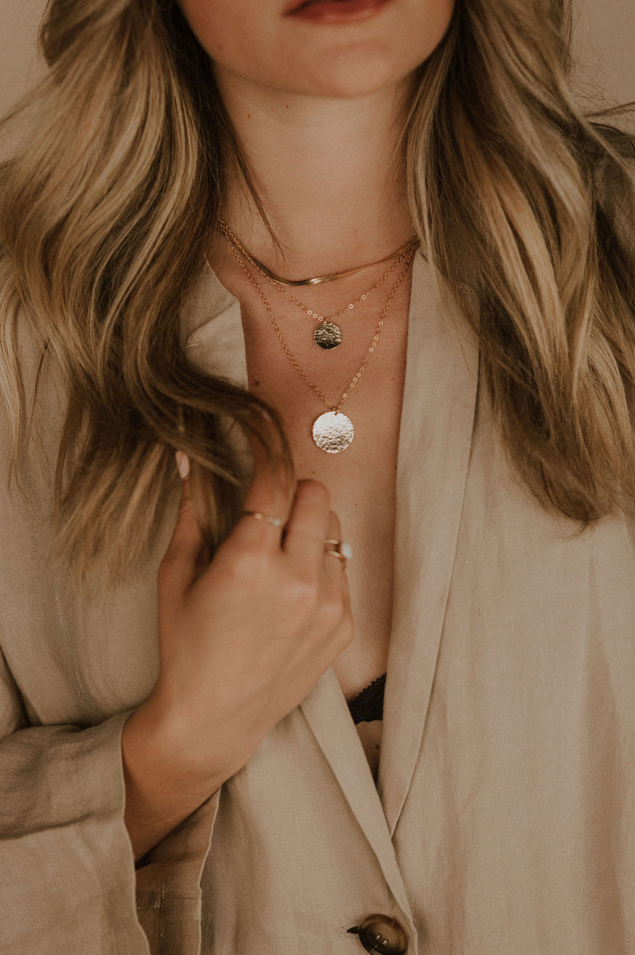 Hammered Medallion Necklace - 14K Gold Filled