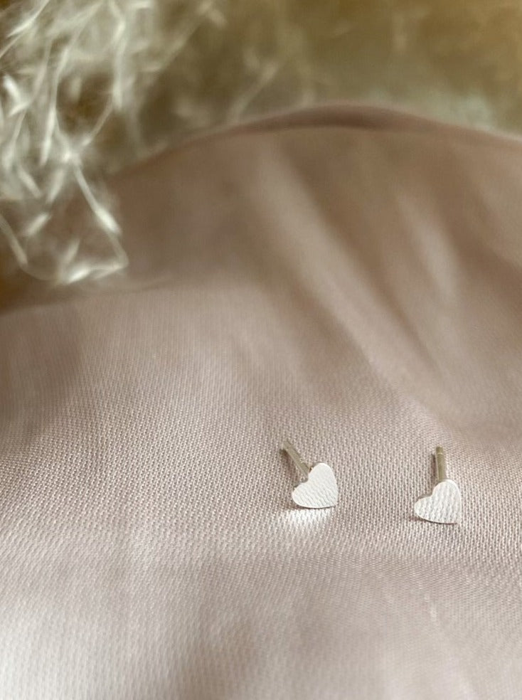 Mini Heart Stud Earrings - Sterling Silver