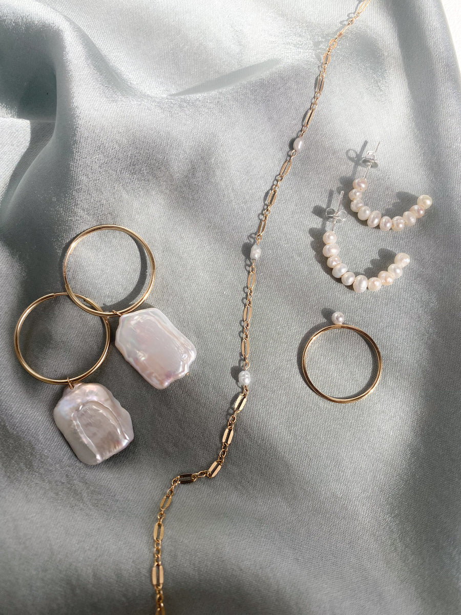 Square Fresh Water Pearl Hoops - 14k Gold Filled