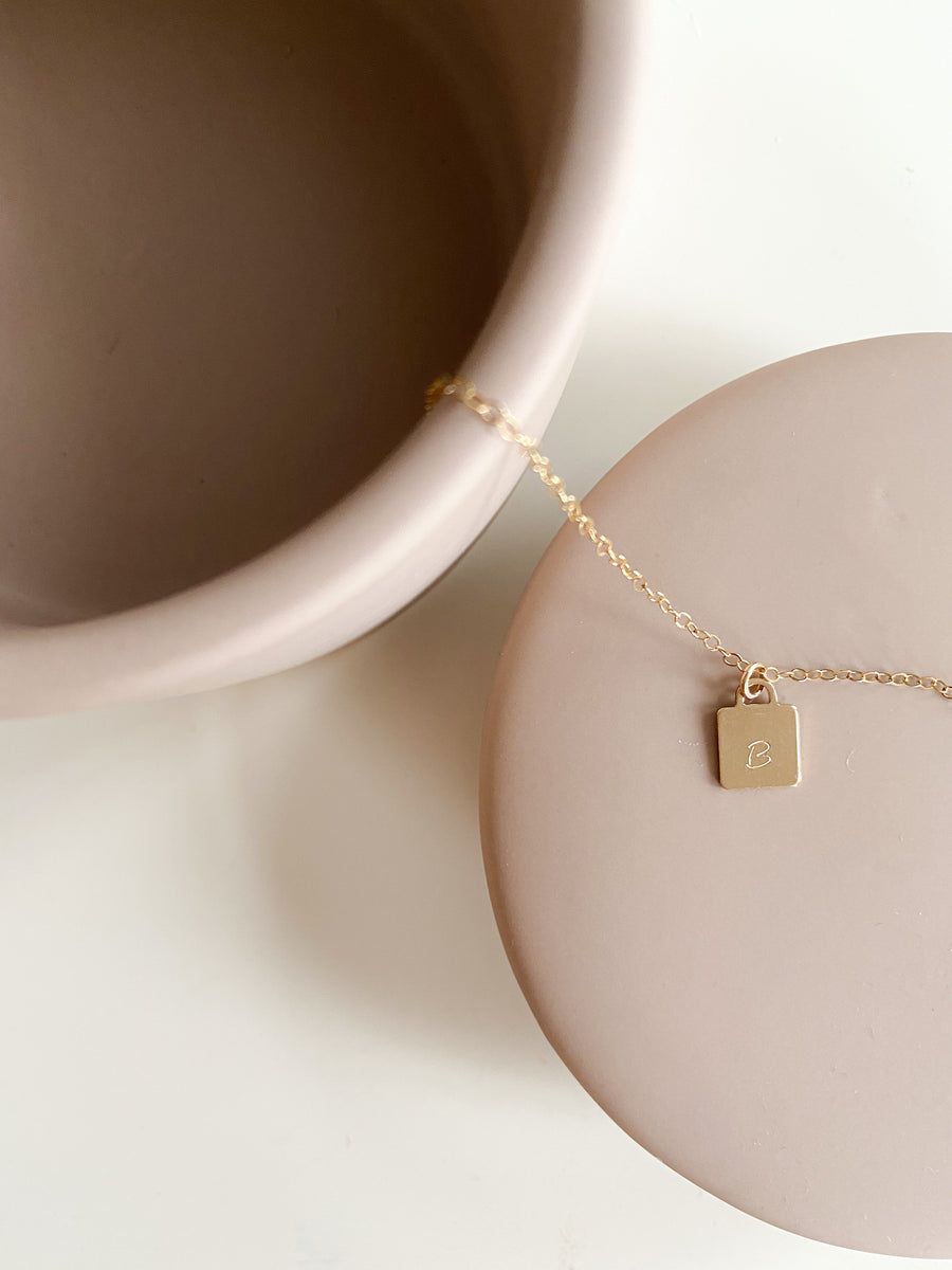 Square Pendant Necklace - Personalized - 14k Gold Filled