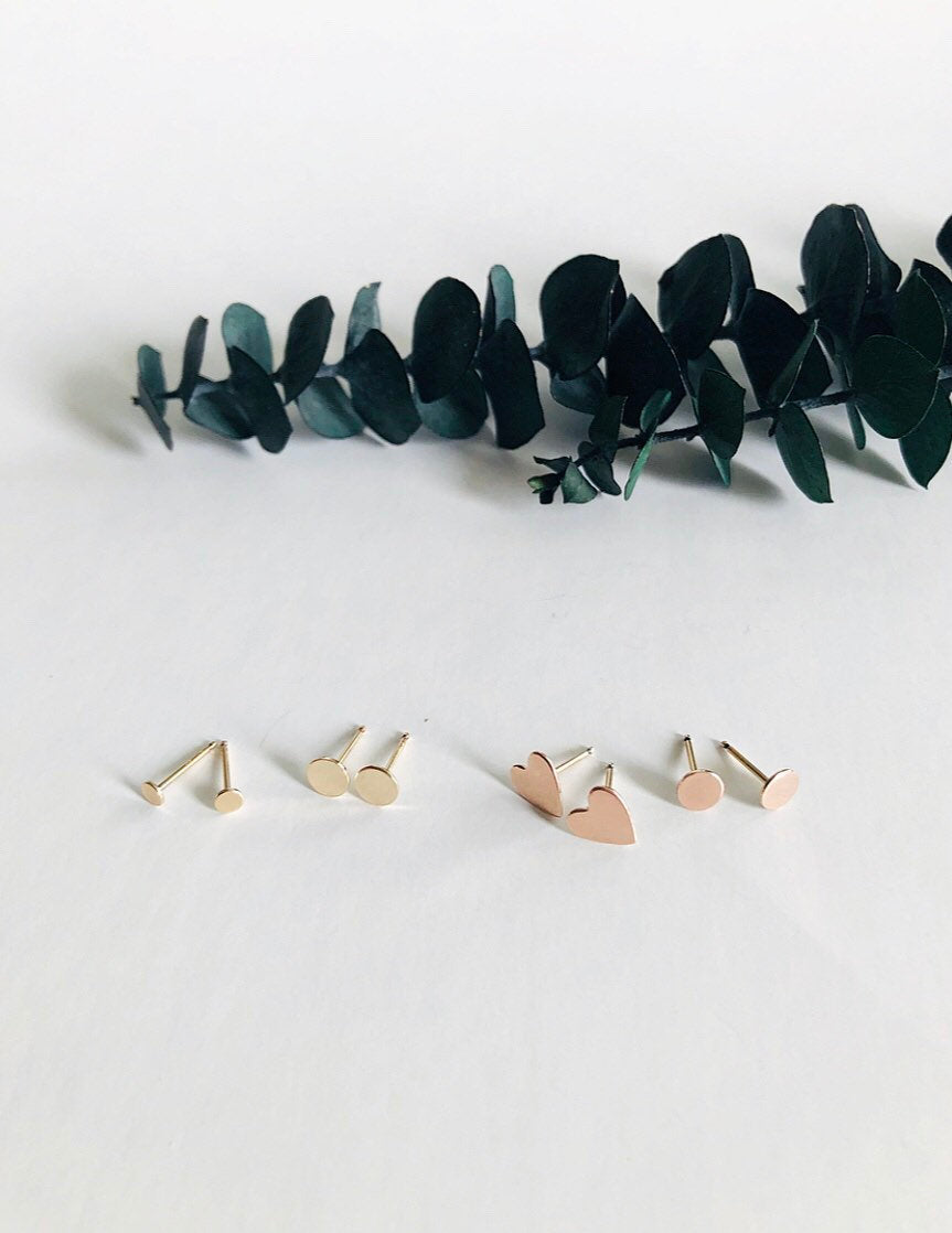 Flat Round Gold Fill Stud Earrings - pair - High Quality Hypoallergenic Gold Fill - Simple - Everyday - trendy