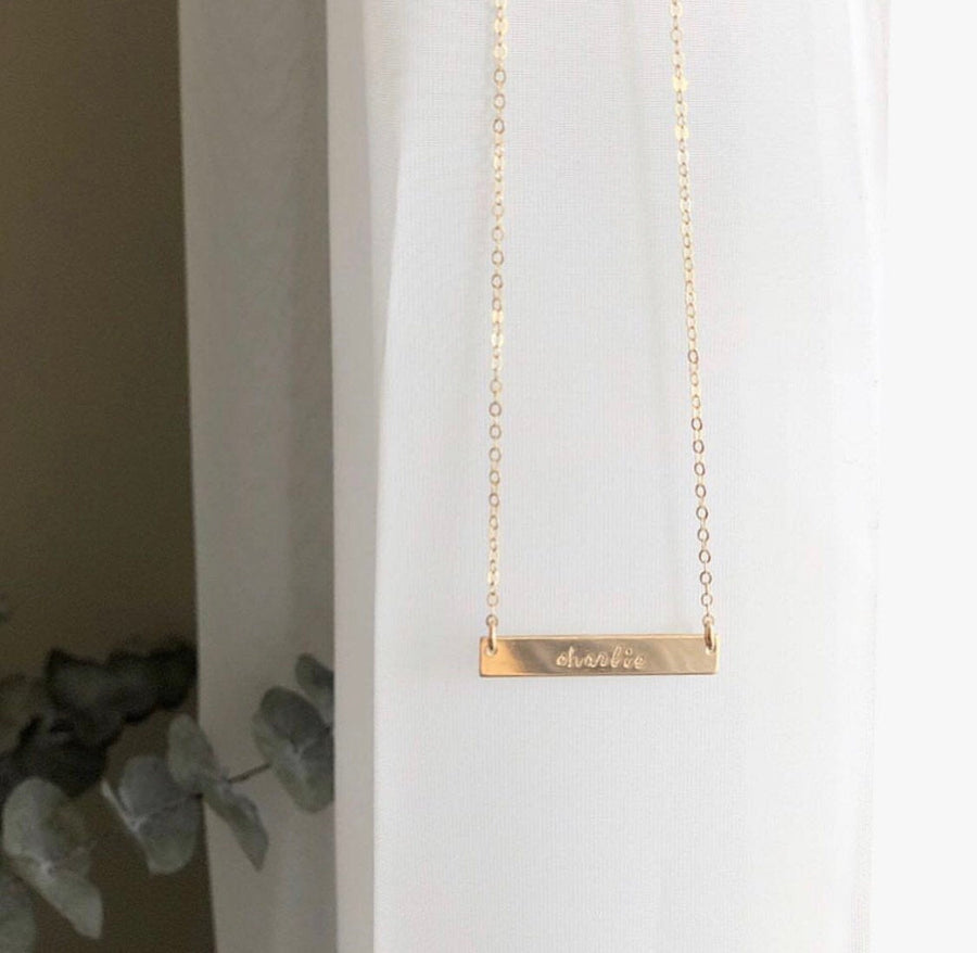 Kids custom gold bar neckace - made with highest quality 14/20 Gold fill - tarnish resistant and made to last - baby, toddler, teen, girl.