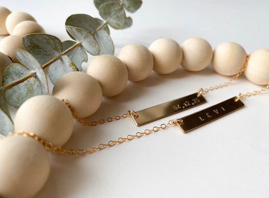 Kids custom gold bar neckace - made with highest quality 14/20 Gold fill - tarnish resistant and made to last - baby, toddler, teen, girl.
