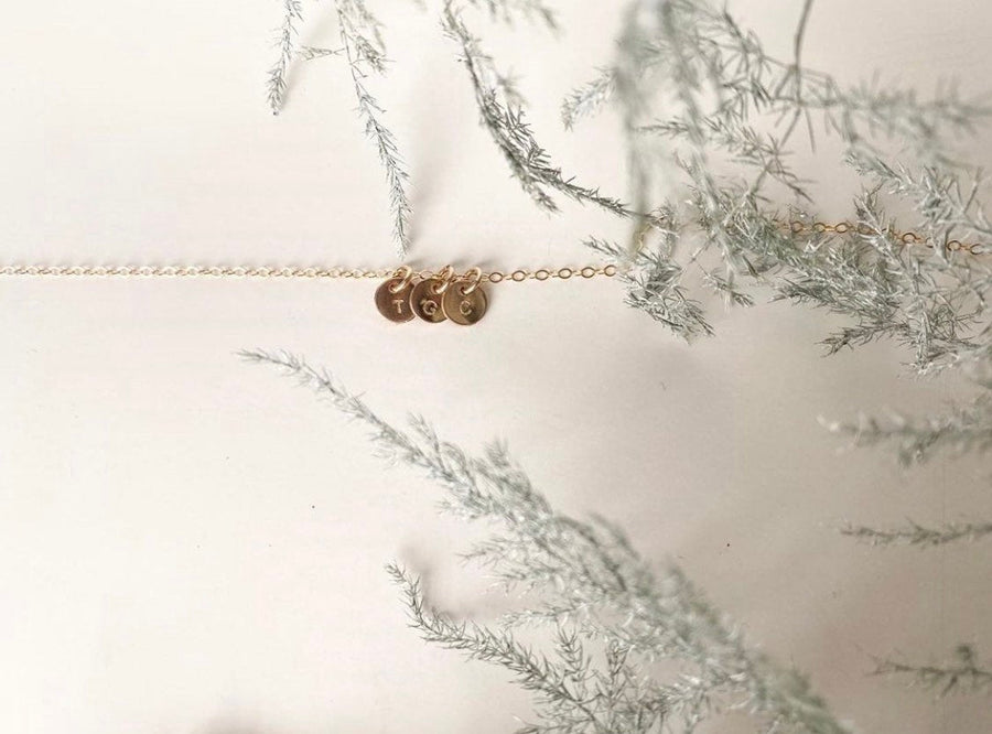 Small circle pendant necklaces - custom monogram - high quality gold fill - hypoallergenic - tarnish resitant - hand stamped - personalized