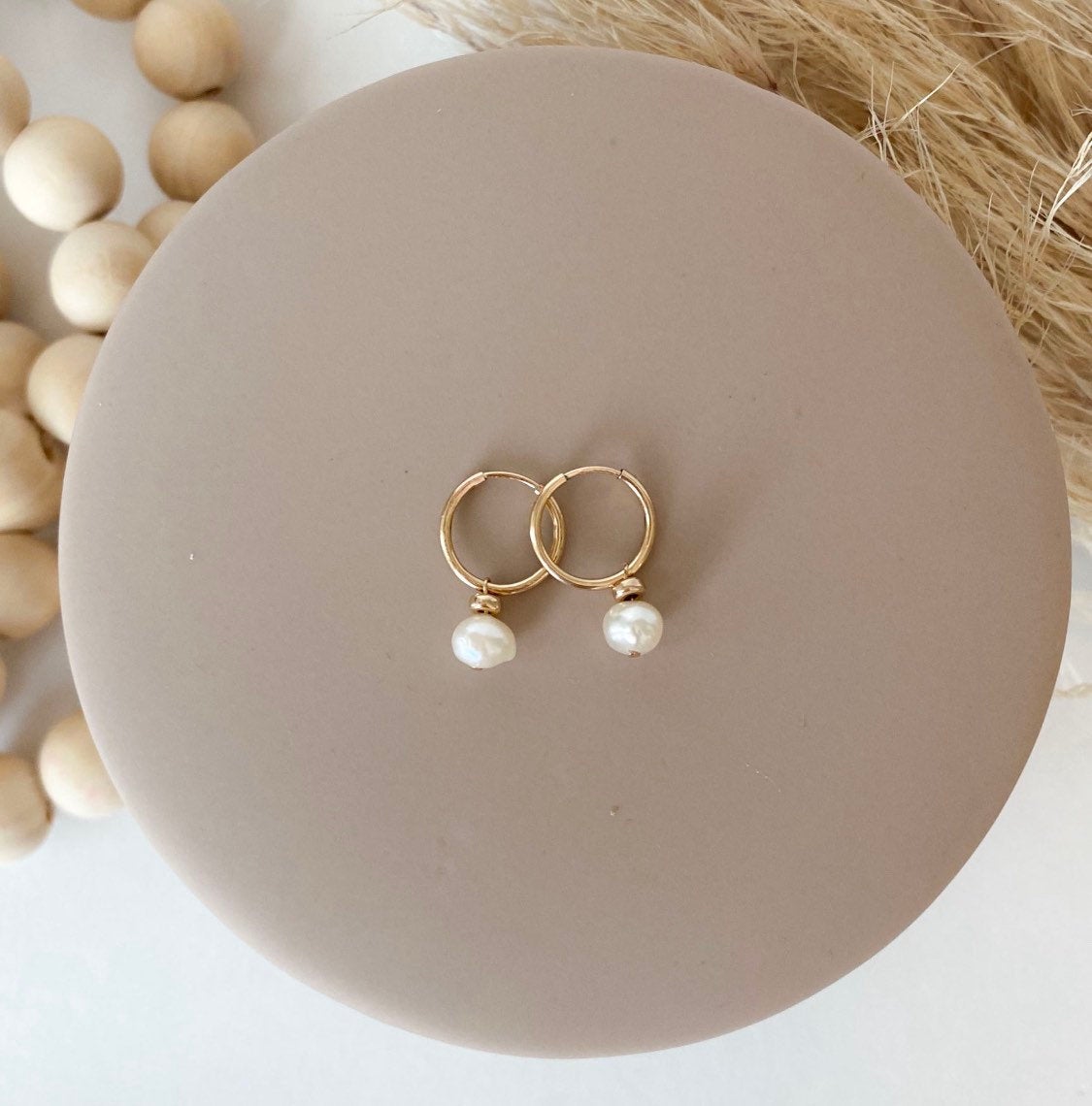 Small 12mm hoops with pearl - huggies - high quality - hypoallergenic - good for sensitive ears - everyday earrings - endless hoops - pair