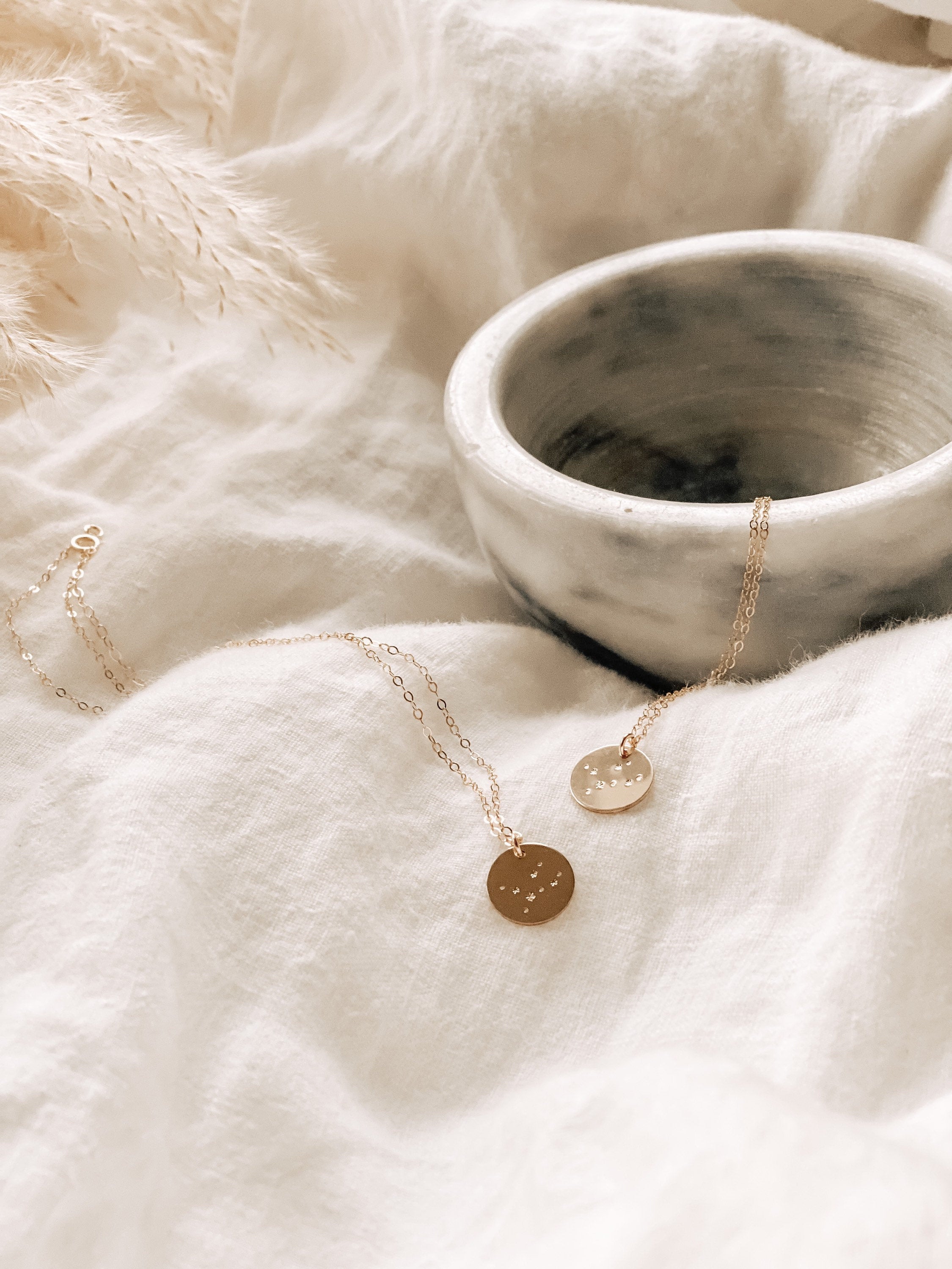 Constellation necklace circle pendant - custom - highest  quality 14/20 gold fill - tarnish resitant - hand stamped - star sign - astrology