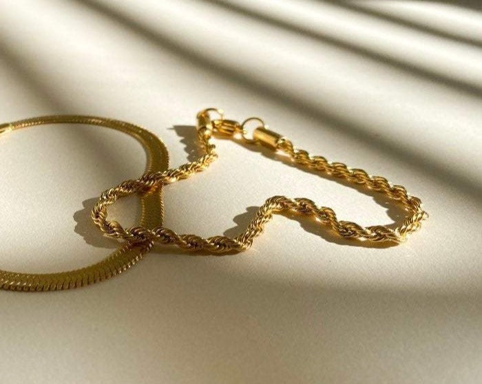Thick double roped bracelet - 3mm - Tarnish resistant - high quality - Gold roped chain