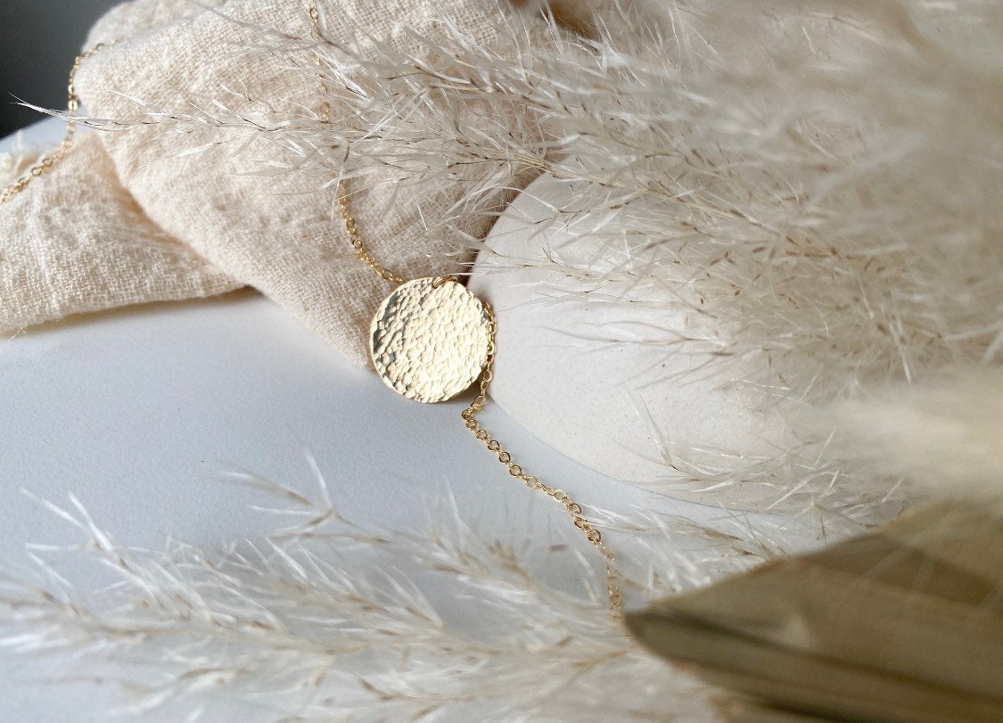 14k Gold filled hammered pendant necklace - Tarnish resistant - high quality - medallion pendant - half moon pendant - arch pendant