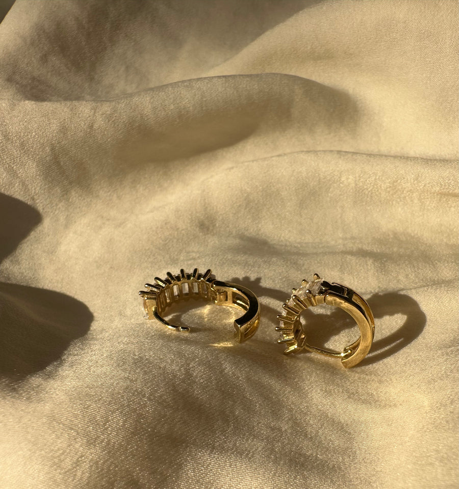 Baguette Diamond Hoop Earrings - 14k Gold Filled